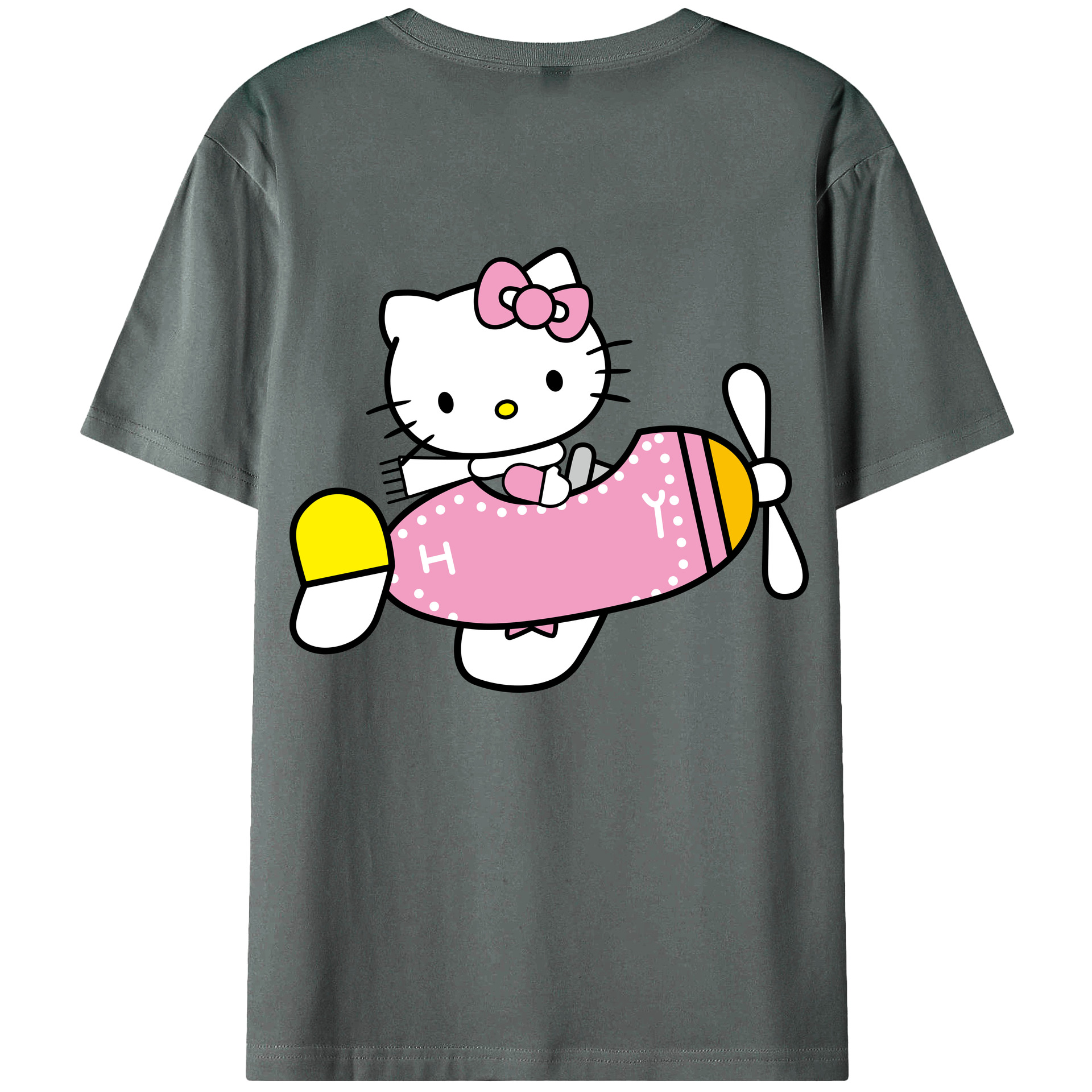 （画像用） Hello Kitty ハローキティ 綿100％ メンズ半袖Tシャツ（バックプリント） 通気性